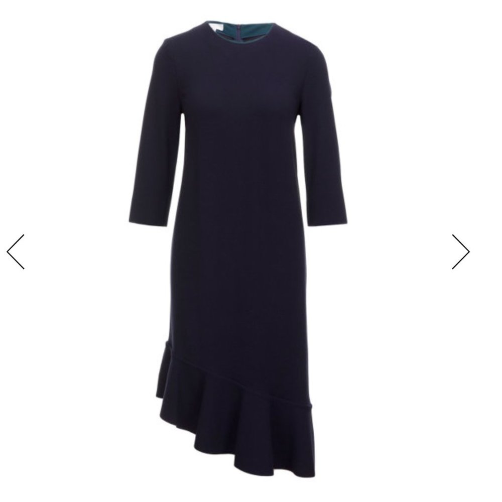 Escada Sport Daliza Navy Blue Ruffle Midi Dress Size 36